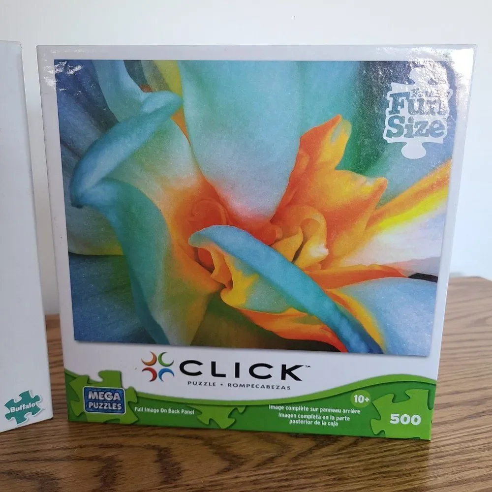 500 Piece Puzzle Lot - Set of Two - Turtle and Flower - Buffalo and Mega Puzzles